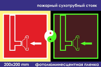 F08 пожарный сухотрубный стояк (ГОСТ 34428-2018, фотолюминесцентная пленка, 200х200 мм) - Знаки безопасности - Фотолюминесцентные знаки - Магазин охраны труда ИЗО Стиль