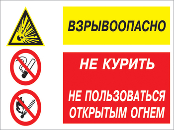 Кз 52 взрывоопасно - не курить, не пользоваться открытым огнем. (пластик, 400х300 мм) - Знаки безопасности - Комбинированные знаки безопасности - Магазин охраны труда ИЗО Стиль