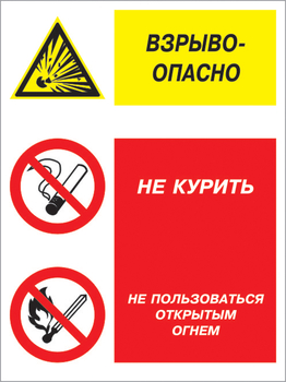 Кз 11 взрывоопасно - не курить и не пользоваться открытым огнем. (пленка, 400х600 мм) - Знаки безопасности - Комбинированные знаки безопасности - Магазин охраны труда ИЗО Стиль