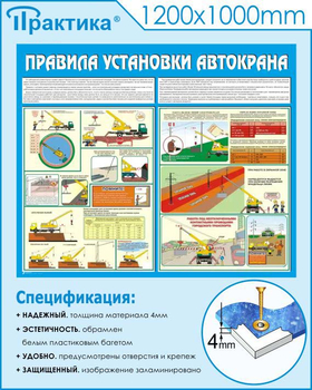 C33 Стенд правила установки автокранов (1200х1000 мм, пластик ПВХ 3мм, Прямая печать на пластик) - Стенды - Тематические стенды - Магазин охраны труда ИЗО Стиль